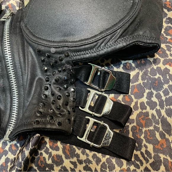 Studded Black Rhinestone Bustier Buckle Crop Top - Picture 5 of 16